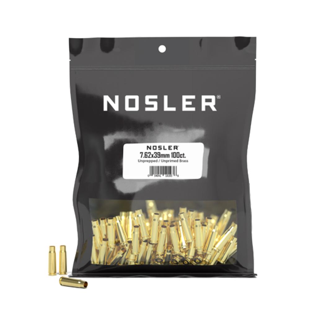 Nosler Unprimed Unprepped Brass Rifle Cartridge Cases 7.62X39 NOS HS 100/Ct (BULK)