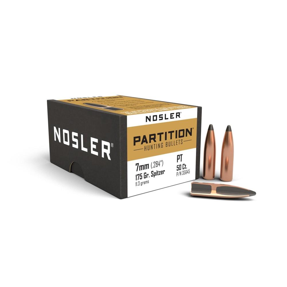 Nosler Partition 7mm 175gr Rifle Bullets, 50 Pack - Dual-Core, Copper-Alloy Jacket, Enhanced Penetration, Resists Deformation - Nosler - 284 CALIBER
