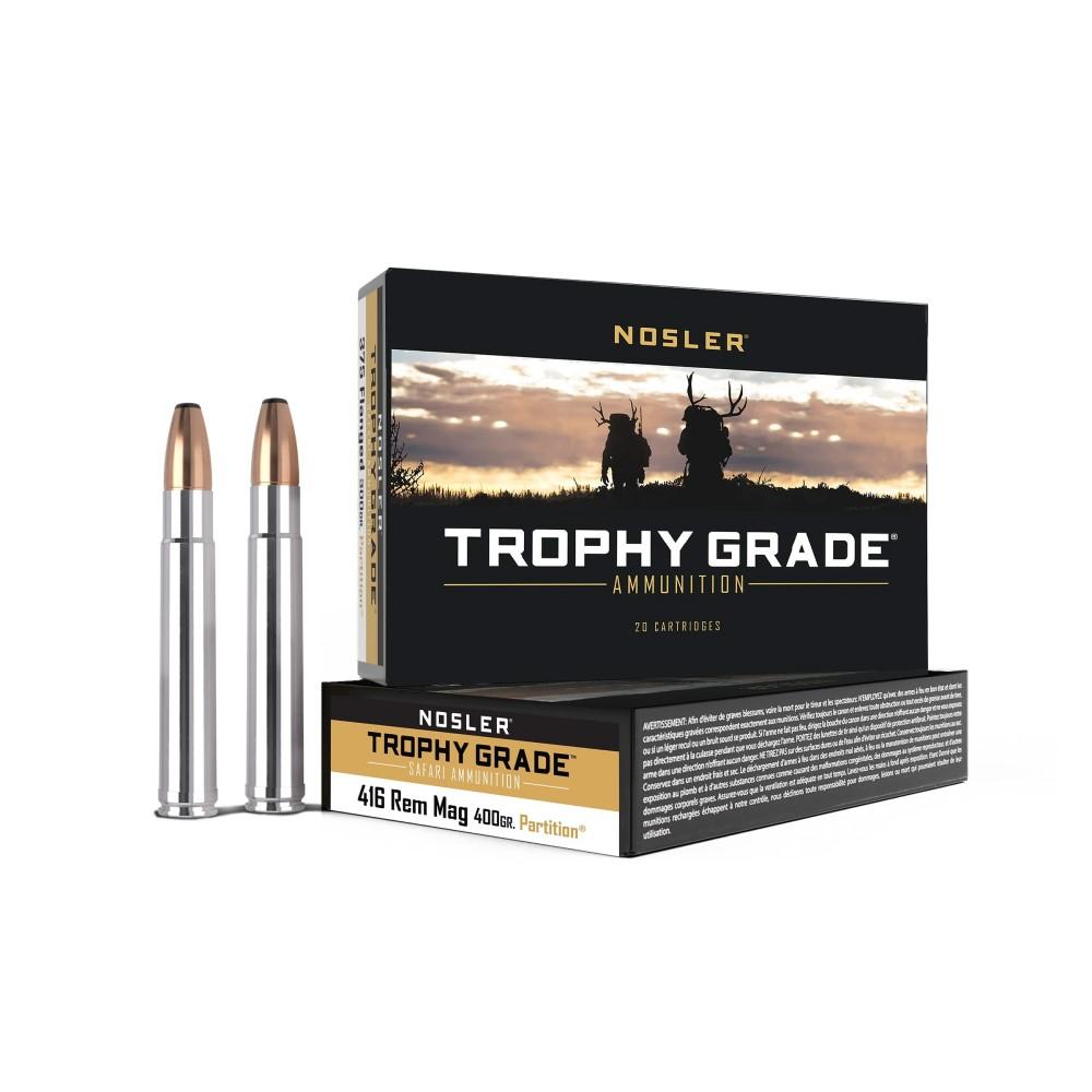 Nosler Safari .416 Rem Mag, 400 Grain PT, Nickel-Plated Brass, 2400 FPS Velocity, 20/Box