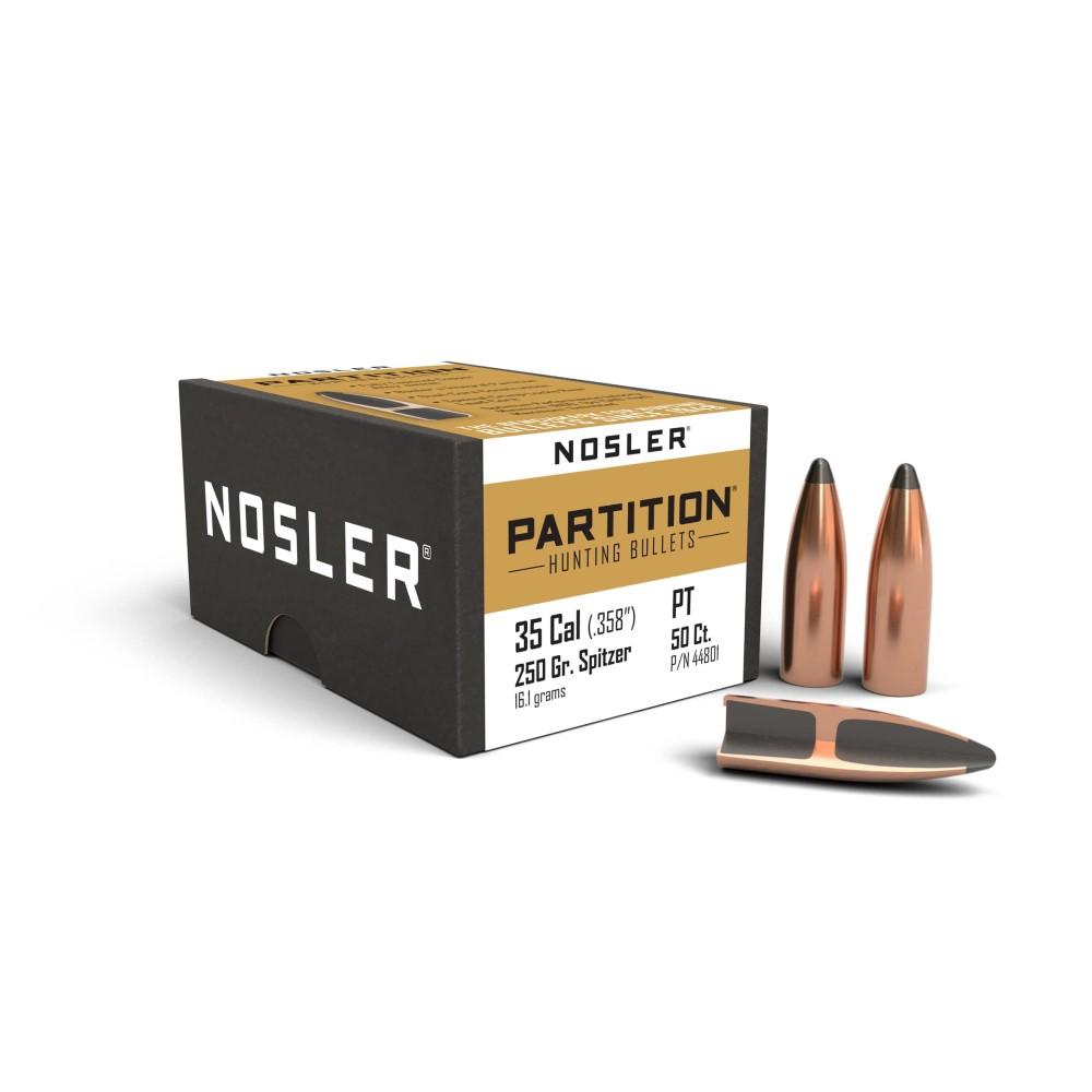 Nosler Partition .35 Caliber .358, 250 GR Spitzer Bullets, 50 Count Box, USA Origin, Copper Material