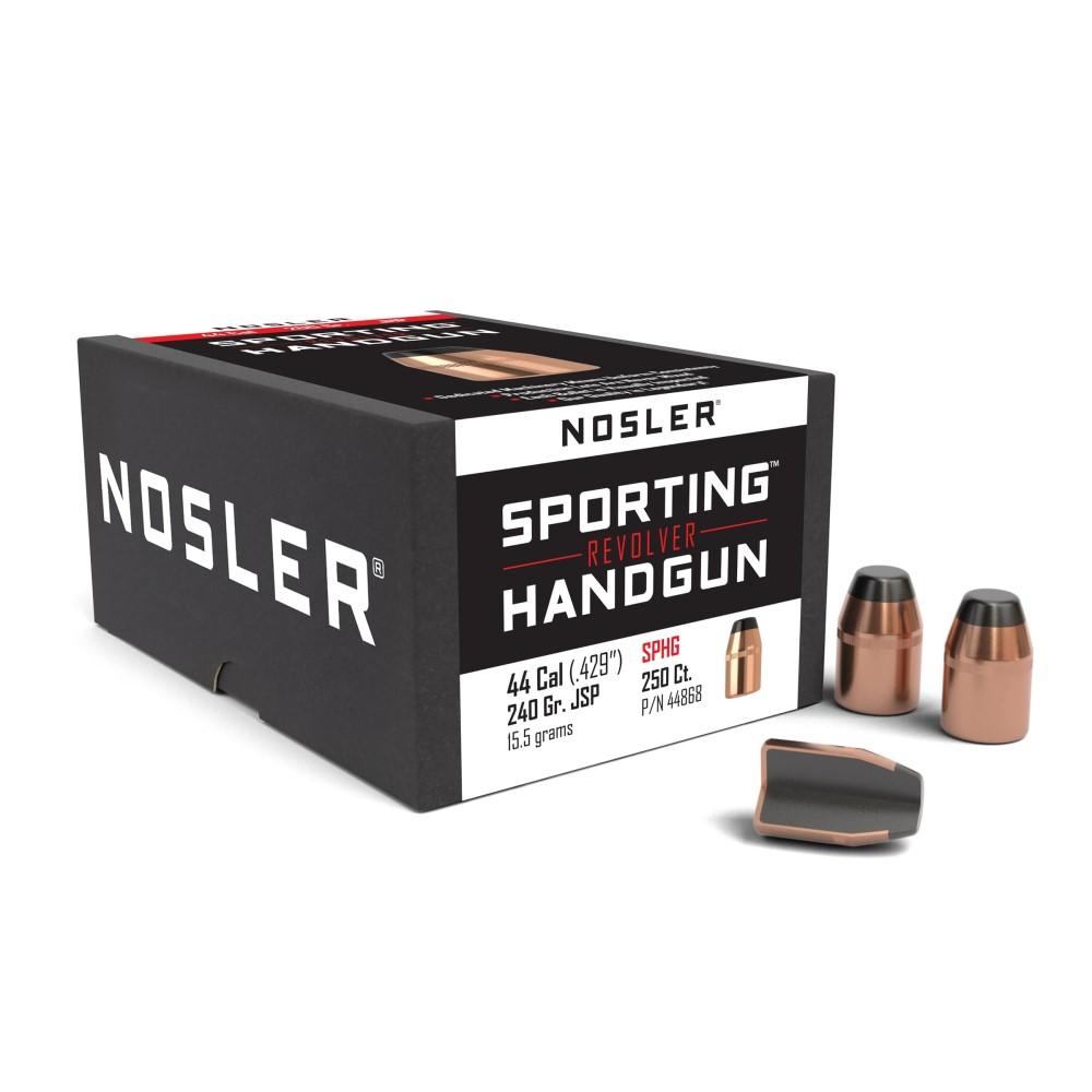 Nosler 44868 Sporting Handgun Bullets: .44 Caliber, 240gr Jacketed Soft Point, Copper Alloy, 250 Count, USA Origin