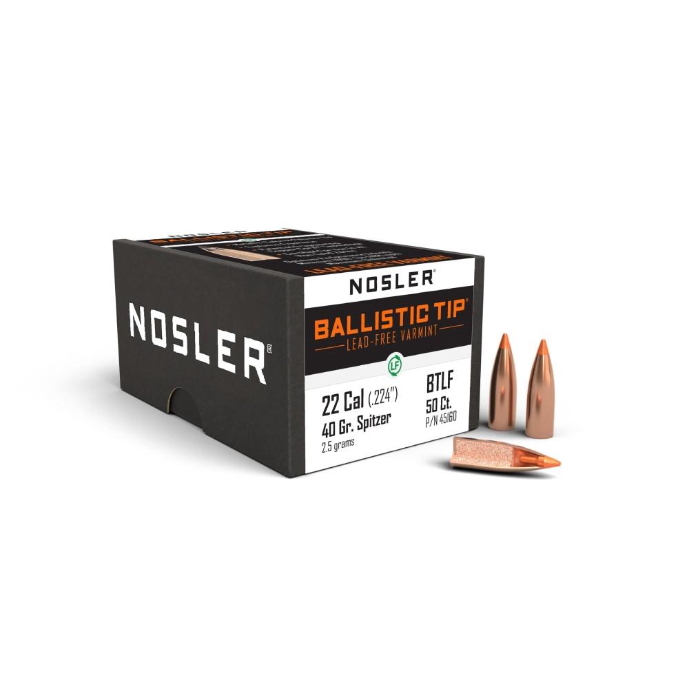 Nosler .22 Caliber 40gr BTLF Varmint Rifle Bullets - Lead-Free, Flat-Based, 100ct, USA Origin