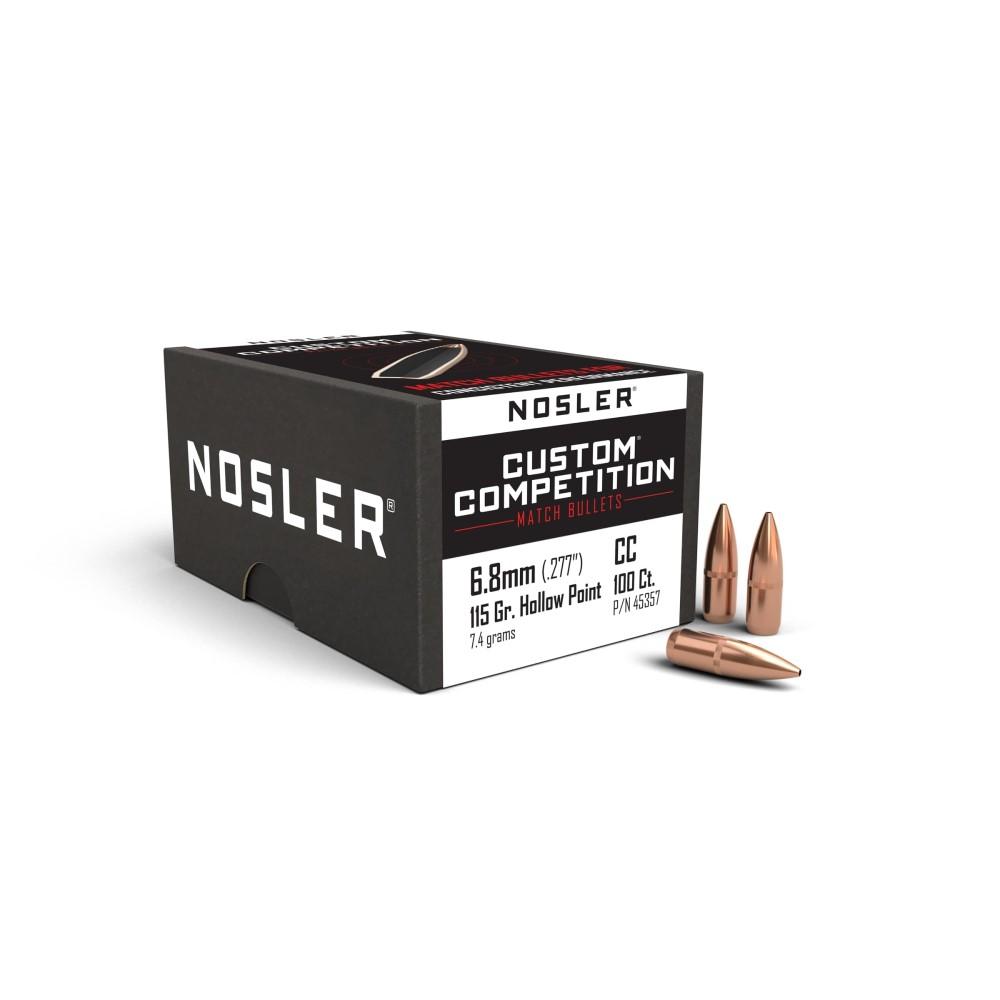 Nosler 6.8mm .277 115gr HP-BT Custom Competition Bullets, 100ct, High-Volume Target Shooting