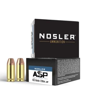 Nosler ASP Suppressor Ready Handgun Ammunition .45 ACP 230gr JHP 850 fps 20/ct