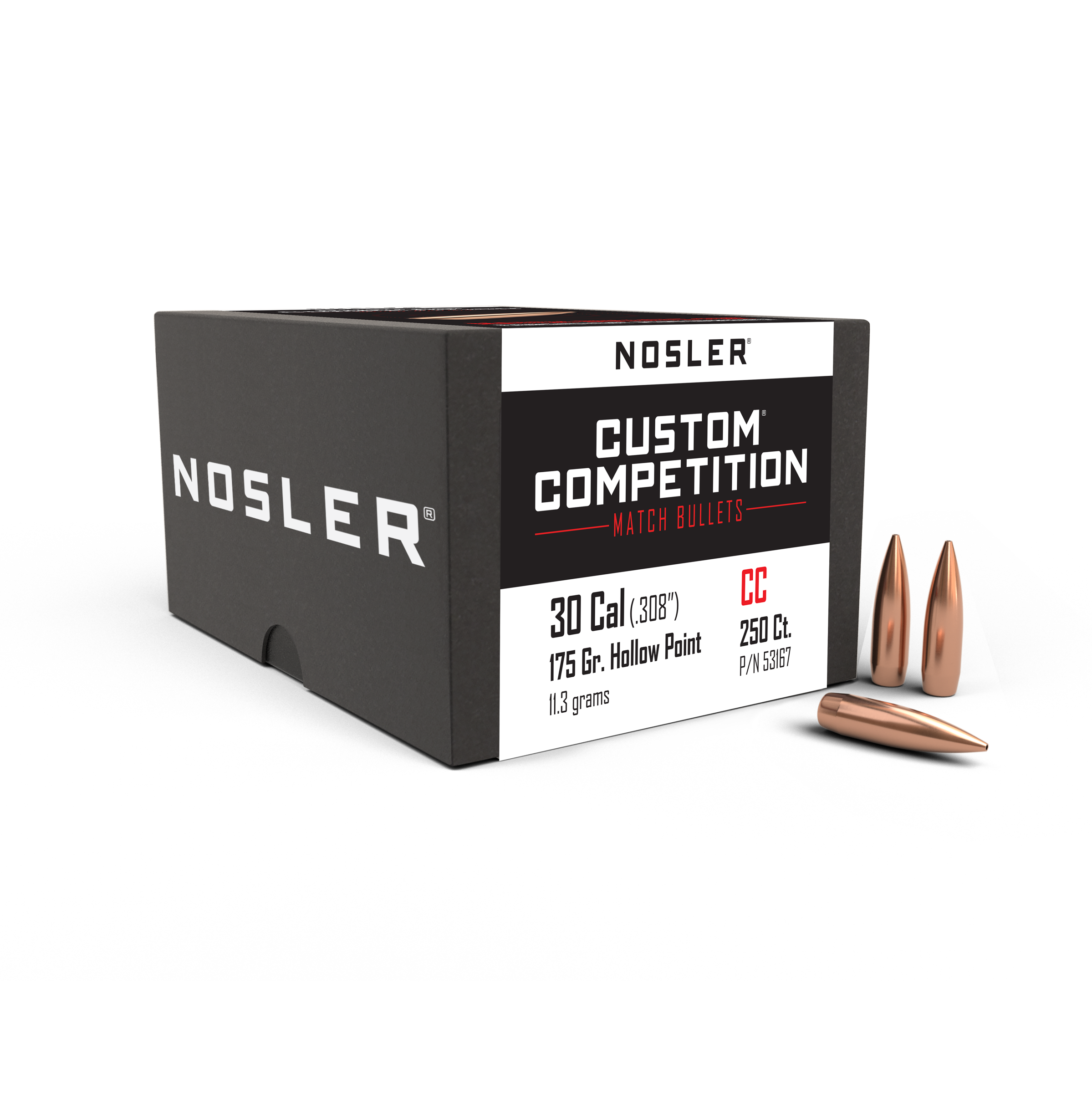 Nosler 30 Caliber 30-175 Grains Hollow Point Boat Tail Match (Per 250) 5316