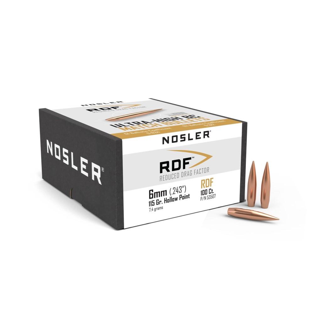 Nosler RDF 6mm 115gr HPBT Bullets, 100 Count, Hollow Point Boat Tail, New, Copper Material, USA Origin