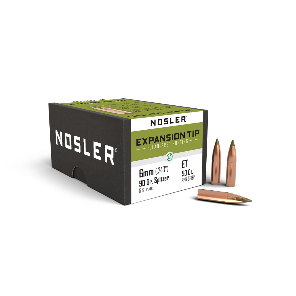 Nosler E-Tip 6mm 90gr Lead-Free Rifle Bullets, 50ct - High Weight Retention, Uniform Expansion, .243 Caliber