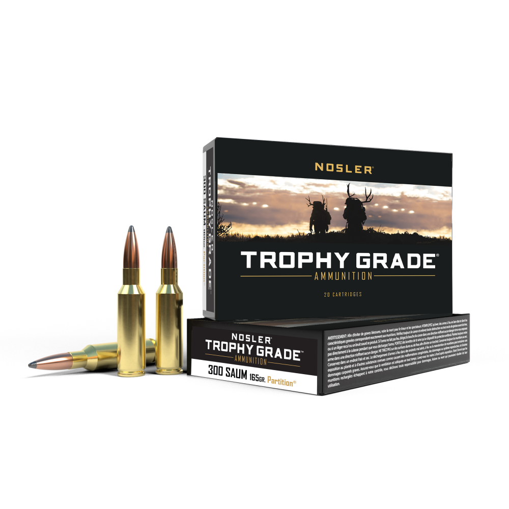 Nosler Partition Trophy Grade Rifle Ammunition .300 SAUM 165 Gr PSP 3025 FPS 20/Ct