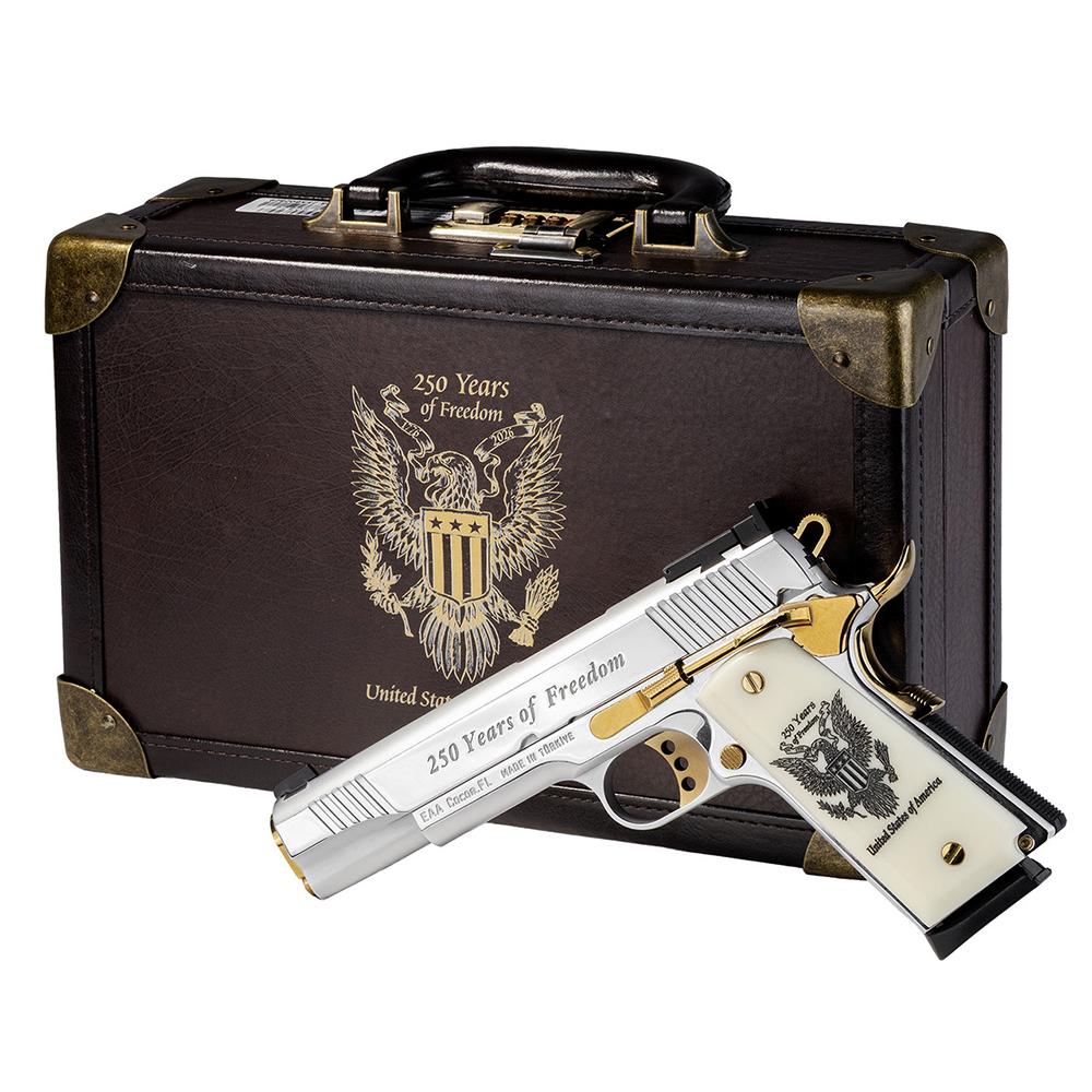 EAA Girsan MC1911 250th Anniversary Handgun .45 Auto 8rd Magazine(1) 5" Barrel Engraved Slide and Grips Hard Case…