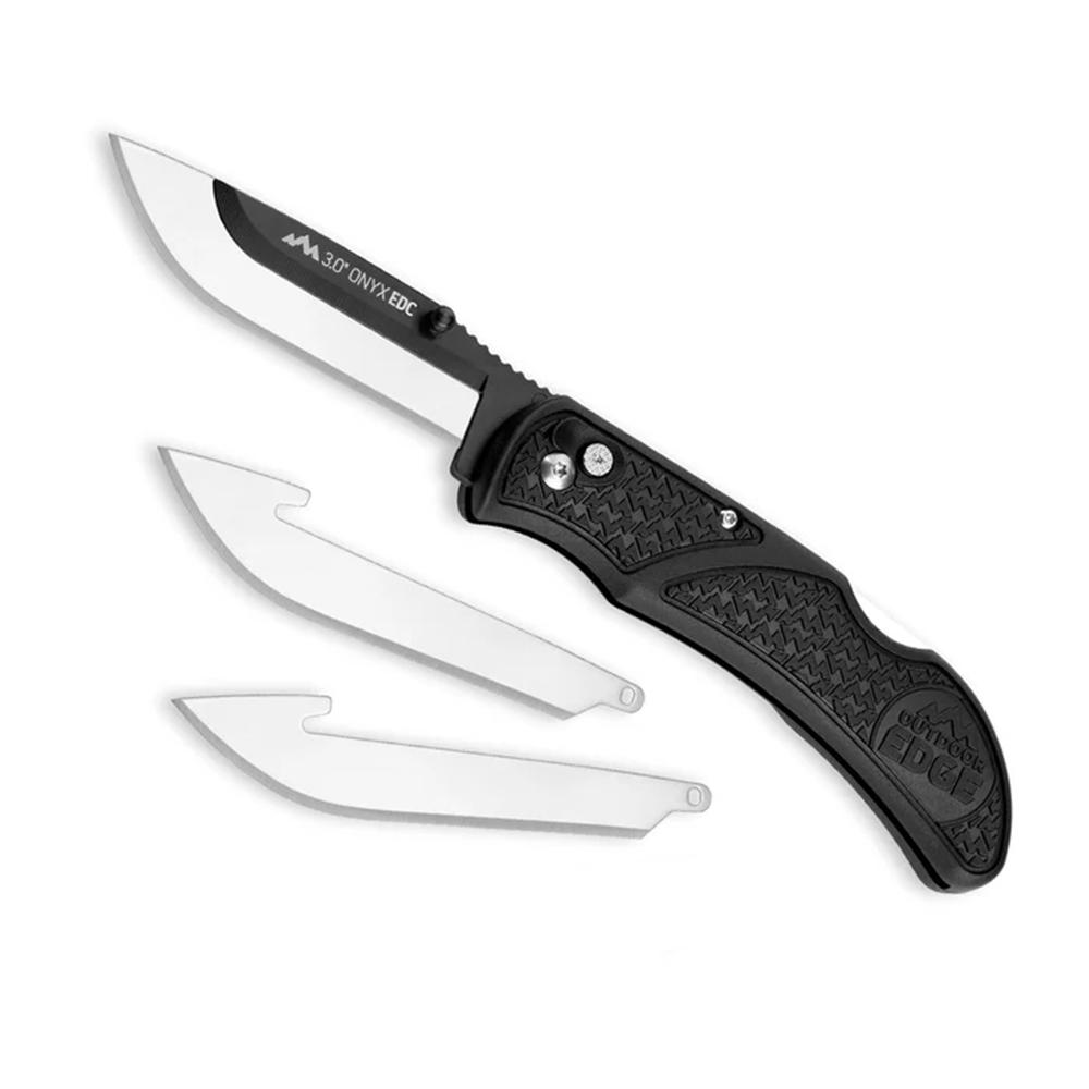 Outdoor Edge 3.0'' Razor Onyx Knife Black 3 Stainless Drop Point Blades
