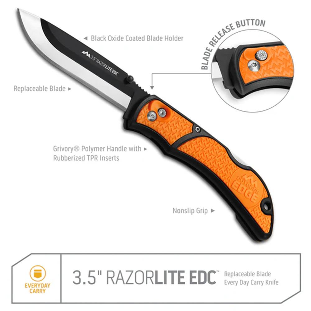 Outdoor Edge 3.5'' Razor-Edc Lite Knife Gray 6 Stainless Drop Point Blades