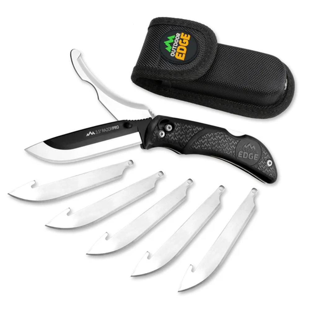 Outdoor Edge 3.5'' Razor-Pro G Knife Black 6 Stainless Drop Point Blades*