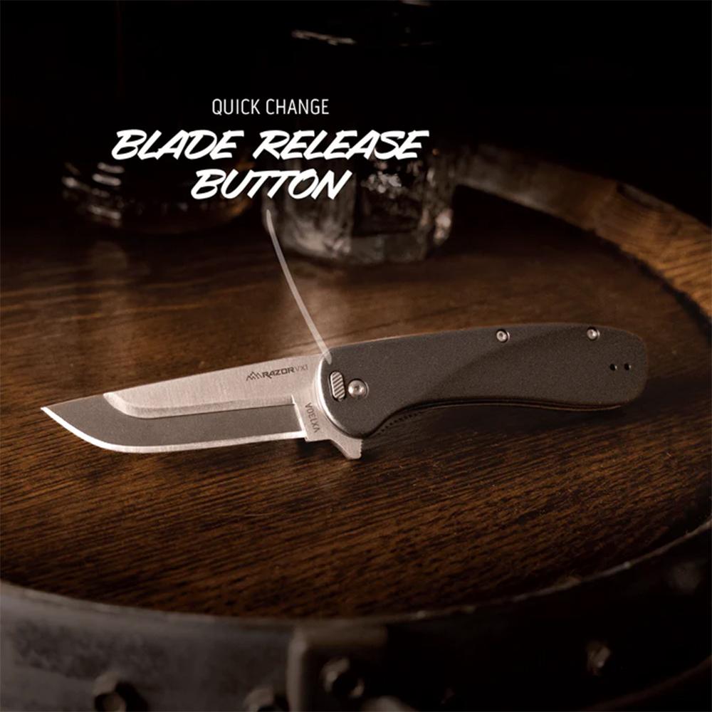 Outdoor Edge Razor VX1 Knife Blk Andzed Alum W/ Blk Drp Pnt Spring Assist