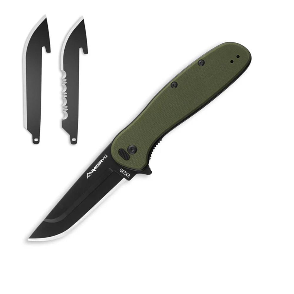 Outdoor Edge Razor VX2 Knife Grn G10 W/ Blk Drp Pnt Blk Hardware Sprng Asst