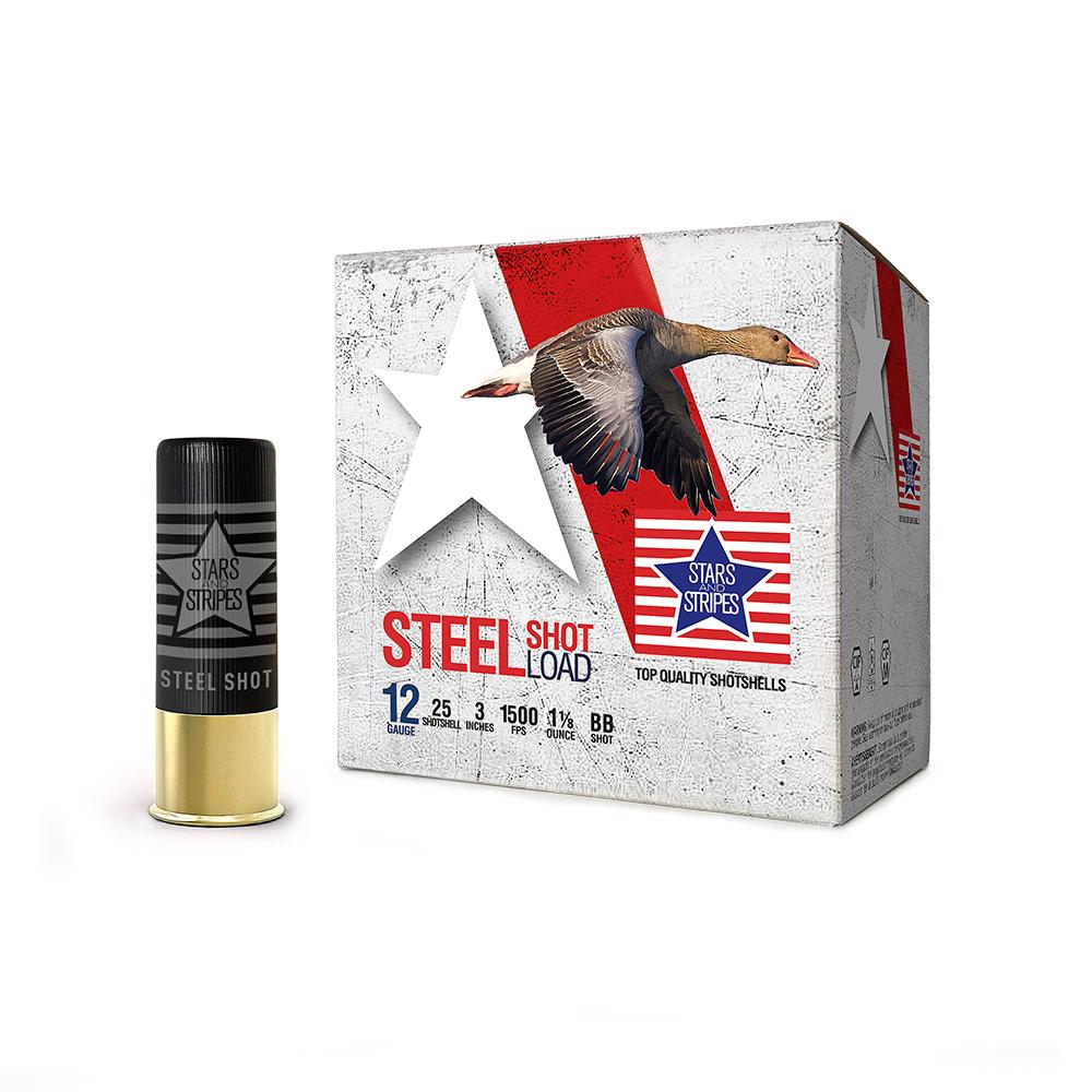 PPU Stars & Stripes Steel Shotshell 12ga 3"  1-1/8 oz 1500 fps #BB 25/ct