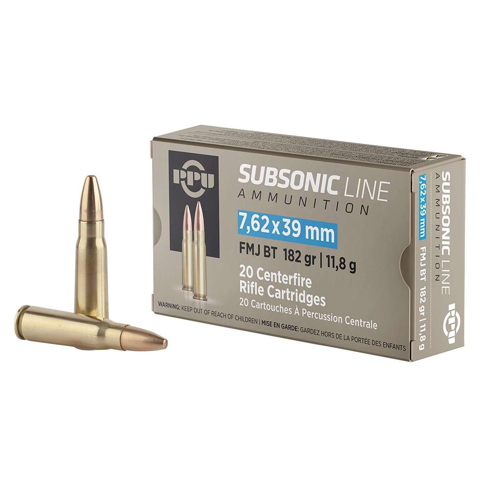 TRZ Trading PPU Subsonic Rifle Ammunition 7.62x39mm 182gr FMJ 1033 fps 20/ct
