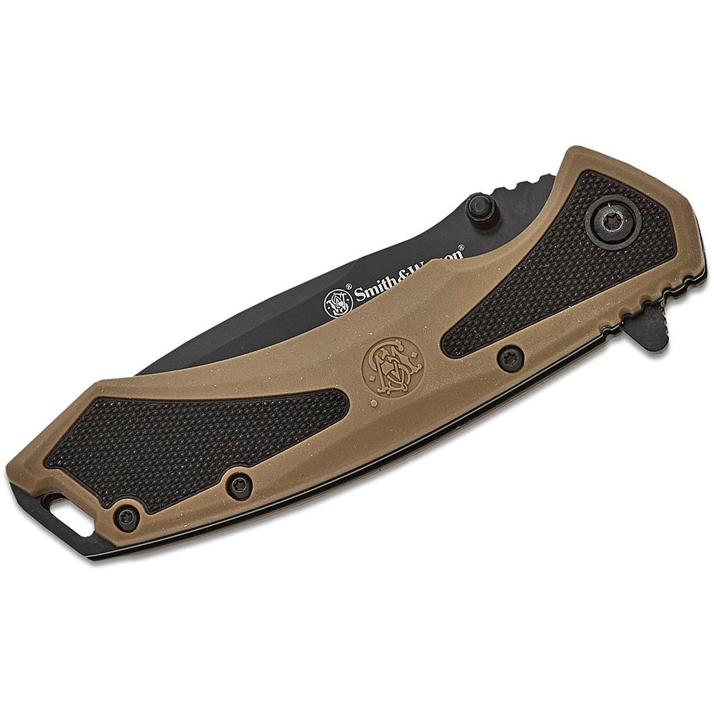 Smith & Wesson Extreme Ops Spring Assist Folding Knife 3-1/4" Drop Point Blade Black Tan