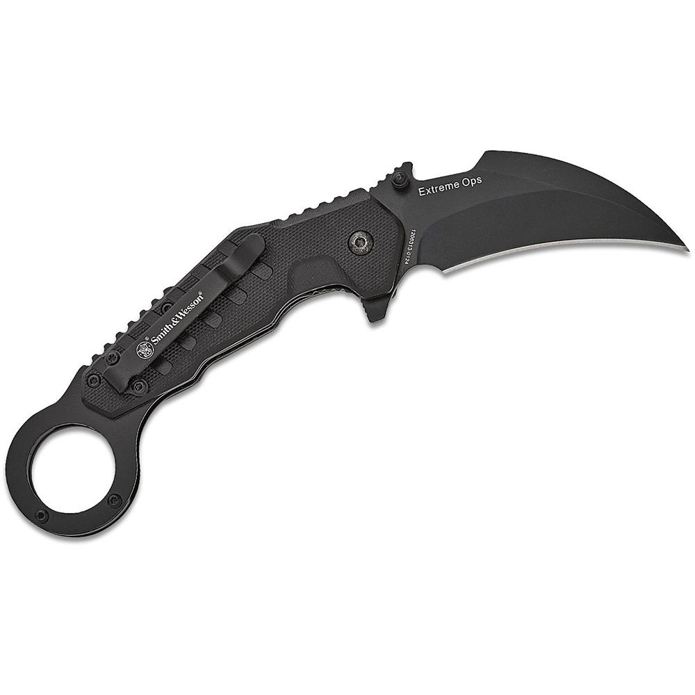 Smith & Wesson Extreme Ops Karambit Assisted Folding Knife 3 Hawkbill Blade Black Box