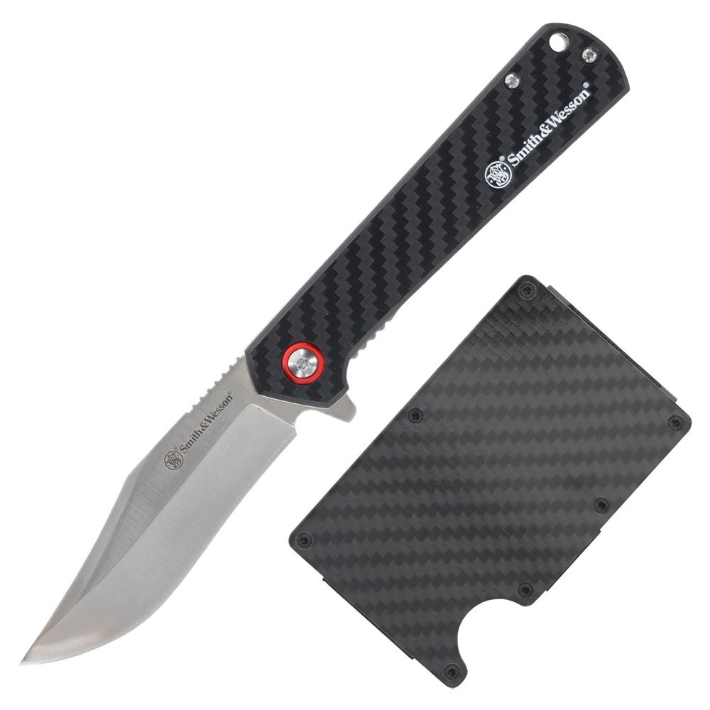 Smith & Wesson 1227072 Knife/Wallet Combo Carbon Fiber Handle Promo Q4 - Battenfeld Technologies