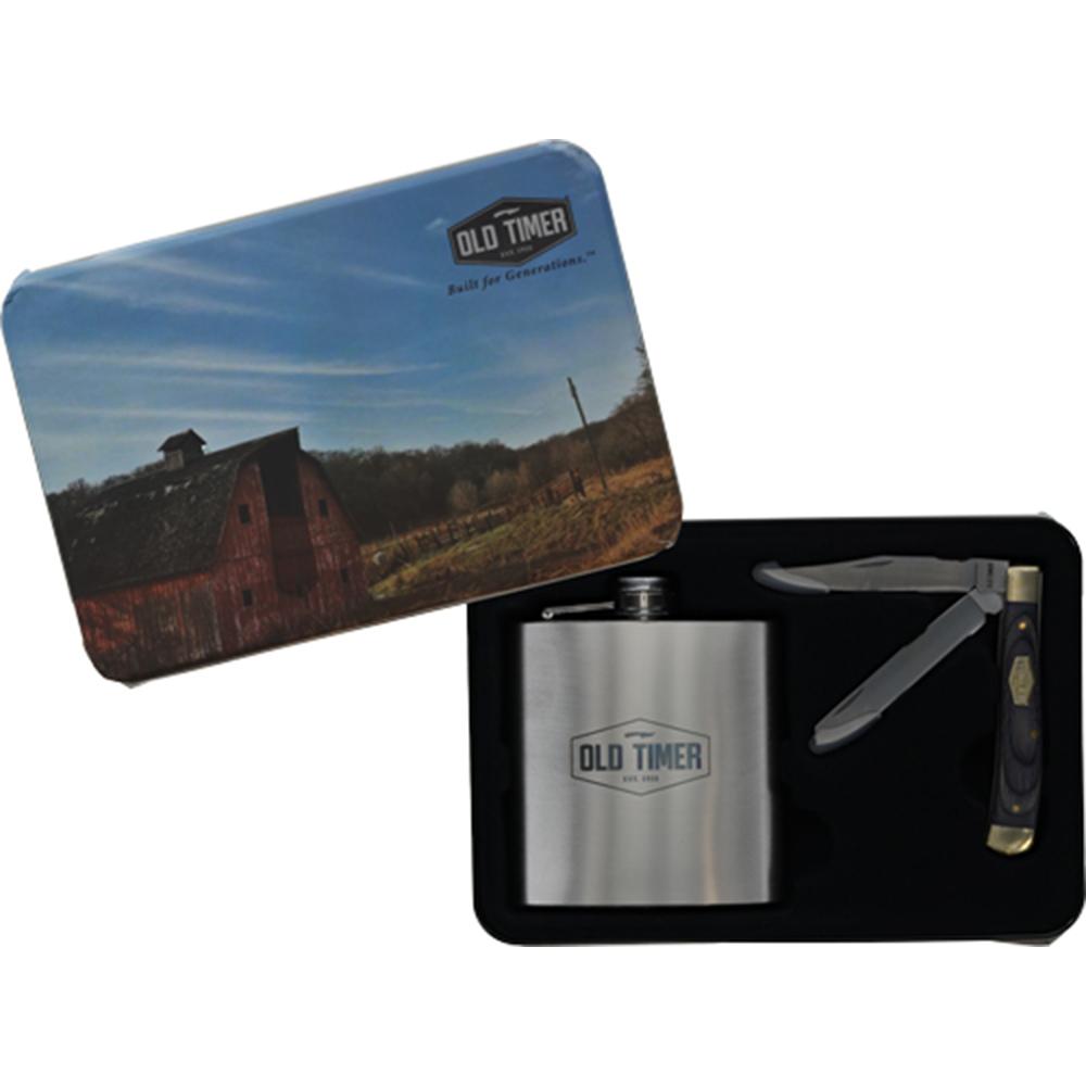Battenfeld Knives Old Timer 2-Blade Folding Knife and Flask Combo