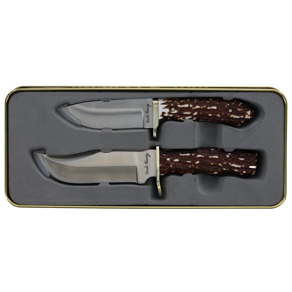Battenfeld Knives Uncle Henry Fixed Combo Gift Tin Set 2 Knives 3-1/4" Drop Point Blade 4-1/4" Blade