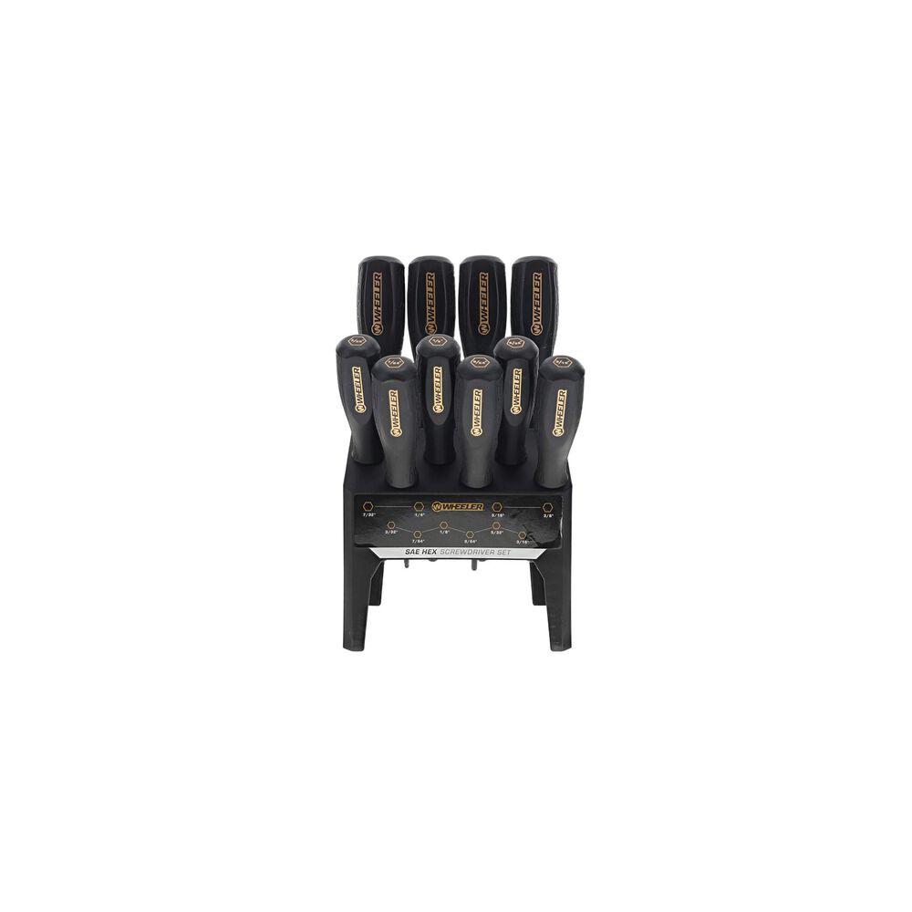 AOB Wheeler 10 Piece SAE Hex Benchtop Screwdriver Set Black