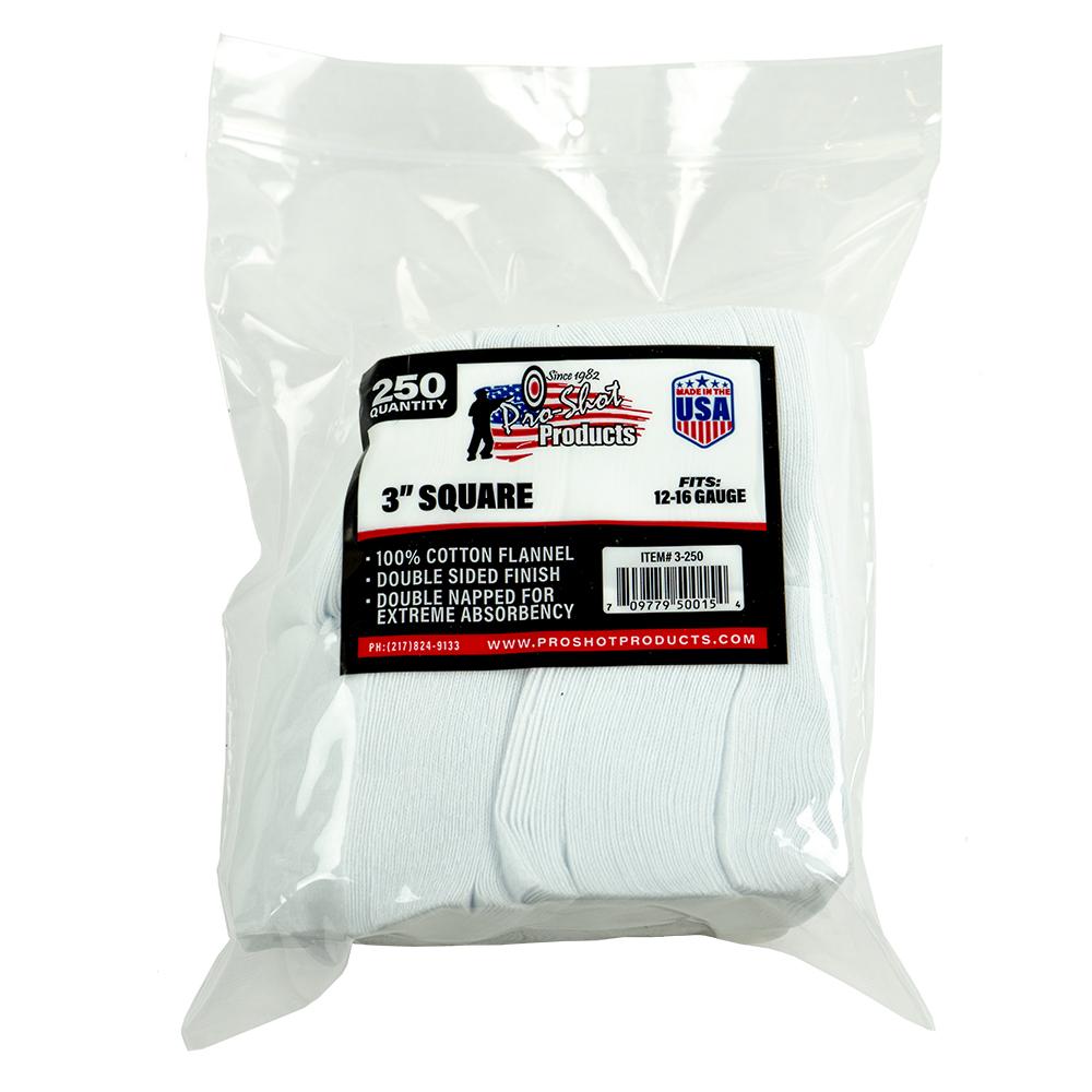 Pro-Shot 3" Square 100% Cotton Patches 250/ct 16 Gauge