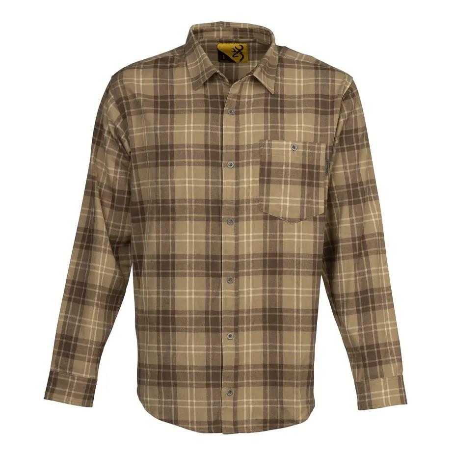 Browning 3012734801 Upland Flannel Shirt Tan S, Cotton/Polyester Blend
