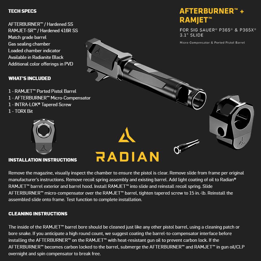 Radian Weapons Afterburner Compensator and Ramjet Barrel Combo for Sig P365 P365X 3.1" Slide Black
