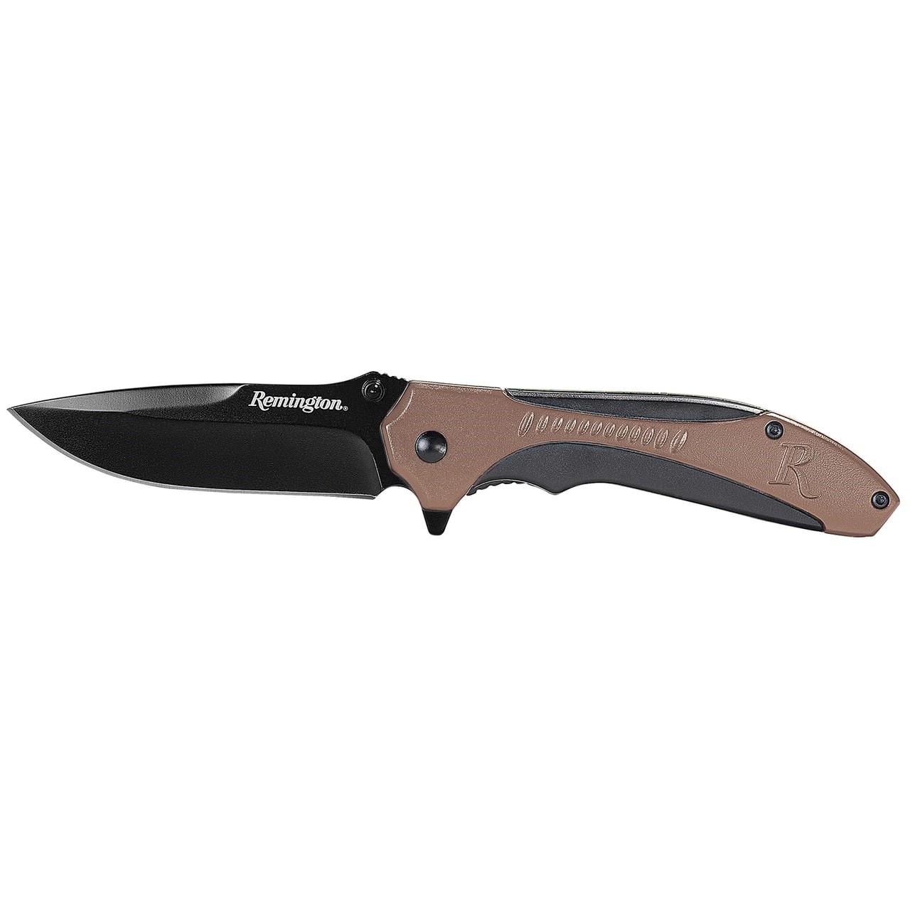 Remington Sportsman Folding Knife Drop Point Blade Tan and Black-img-1