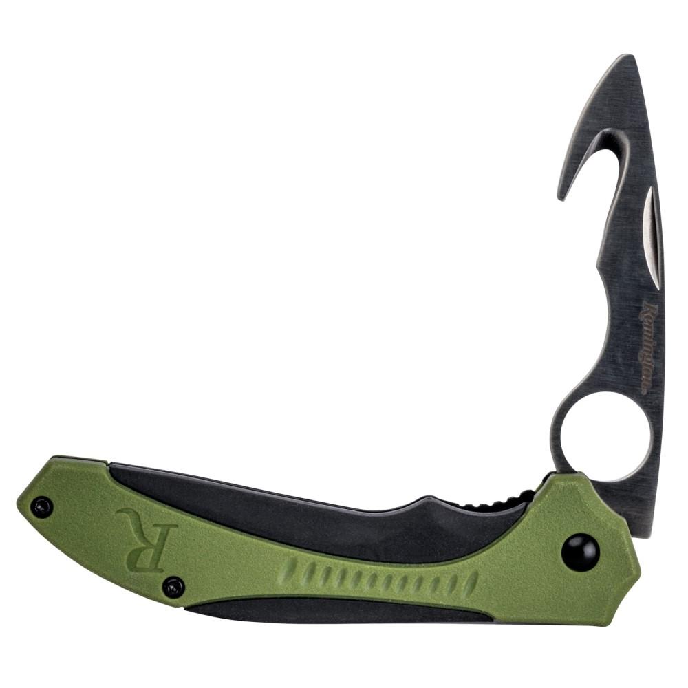Remington Sportsman Folding Skinner Knife 3.25" Guthook OD Green and Black-img-1