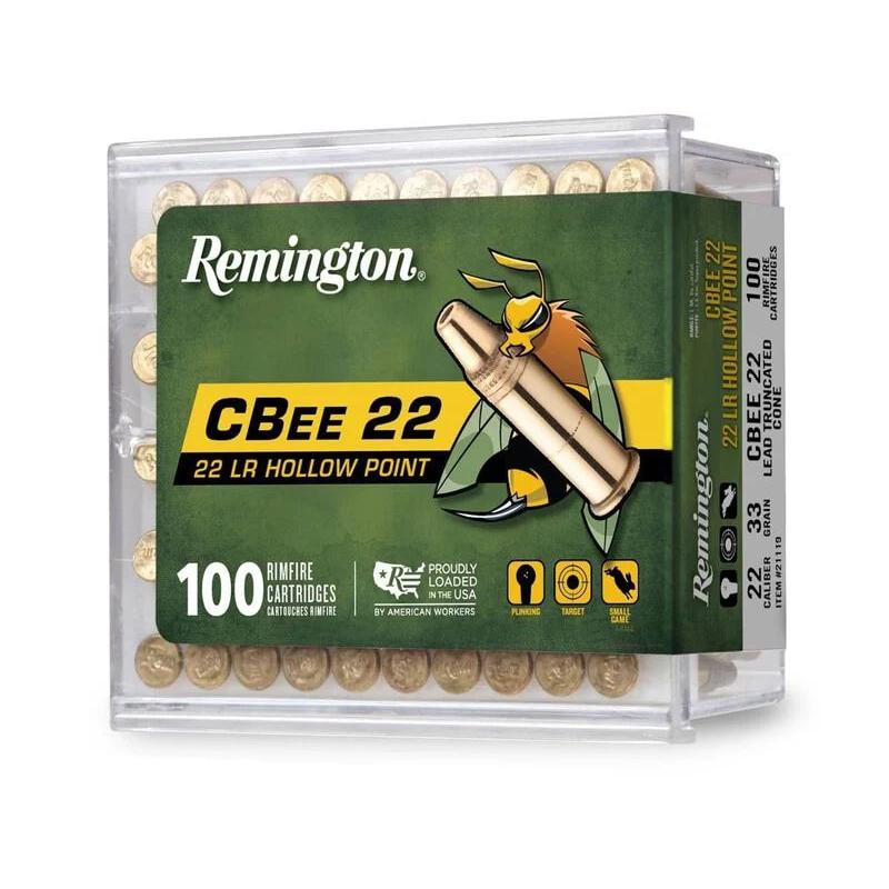 Remington CBee 22 Long Rifle Ammo: 33 Grain, Truncated Hollow Point, Brass Cased, Rimfire, 100 Rounds - Remington - HOLLOW POINT