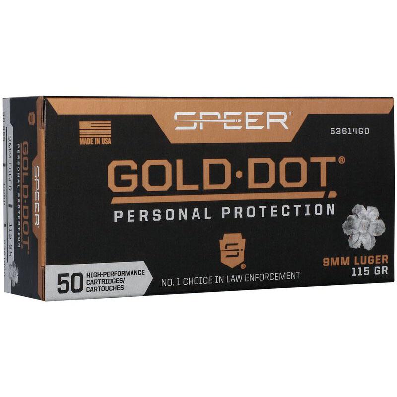 Speer Gold Dot Handgun Personal Protection Ammunition 9mm Luger 115gr JHP 1210 fps 50/ct