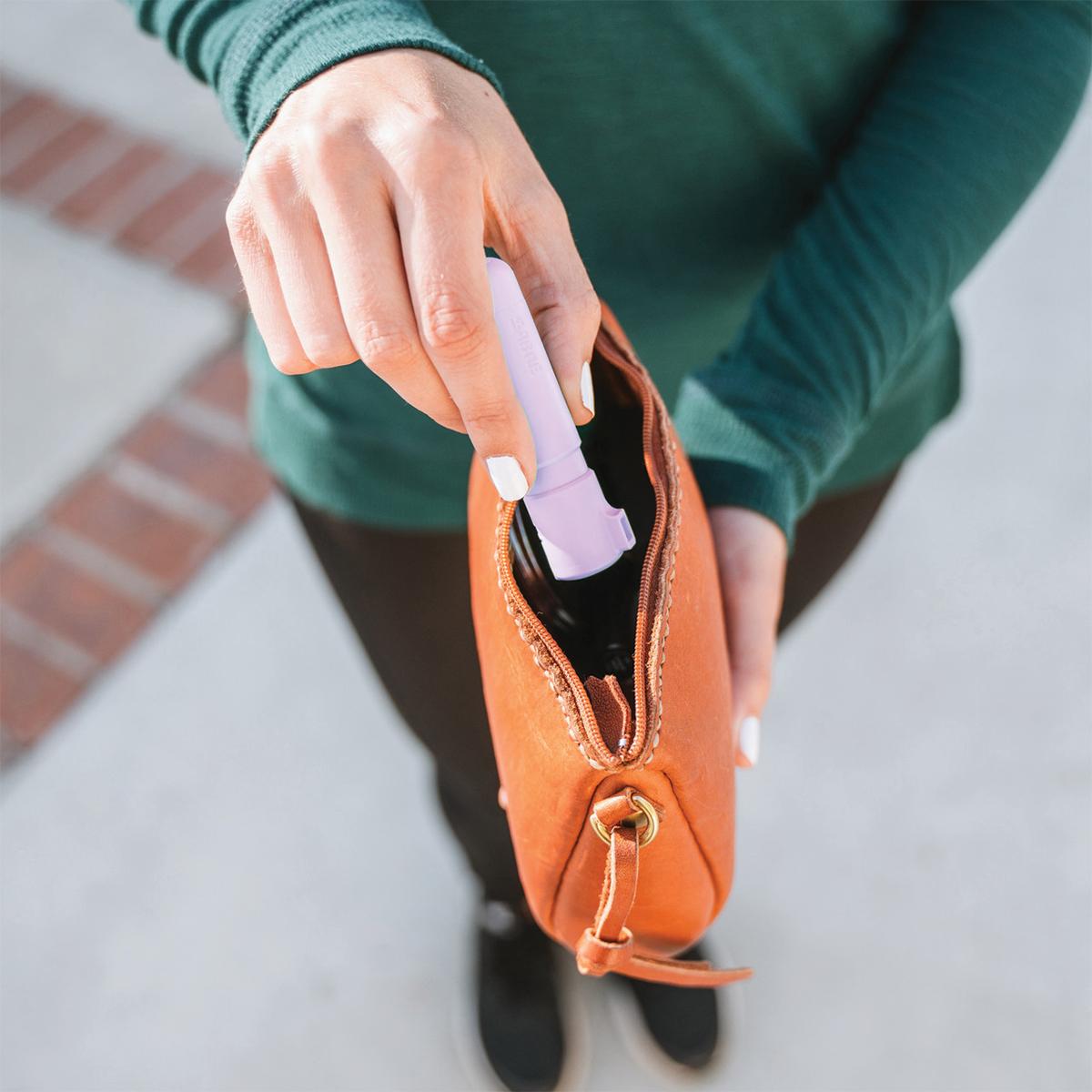 Sabre Mighty Discreet Pepper Spray with Snap Clip Keychain Lavender Clamshell