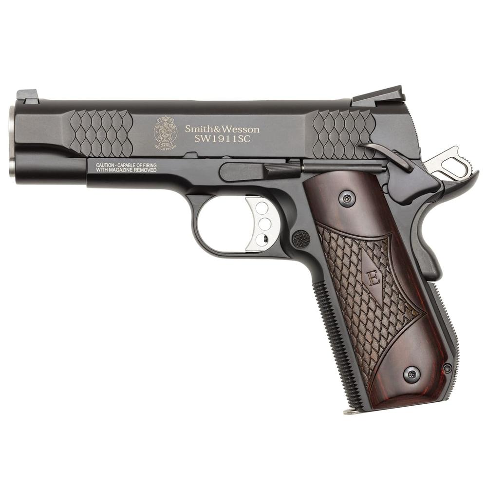 Smith & Wesson S&W M1911SC E-Series Round Butt Scandium Frame Handgun .45 Auto 8rd Magazine 4.25" Barrel Wood…
