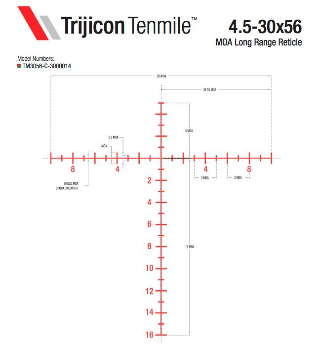TrijiconInc. Trijicon Tenmile 4.5-30x56 SFP Long-Range Riflescope w/ Red/Green MOA Long Range