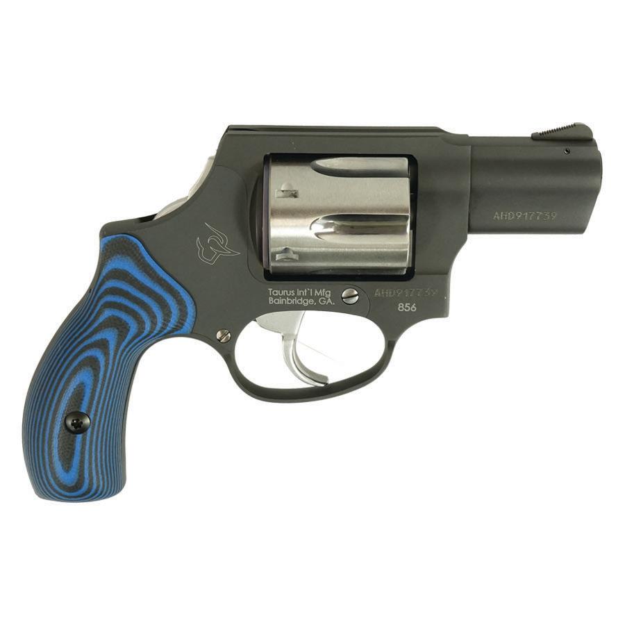 Taurus 856 Handgun .38 Spl 6rd Capacity 2" Barrel Matte Black Frame Stainless Cylinder VZ Blue Grip .38 Special
