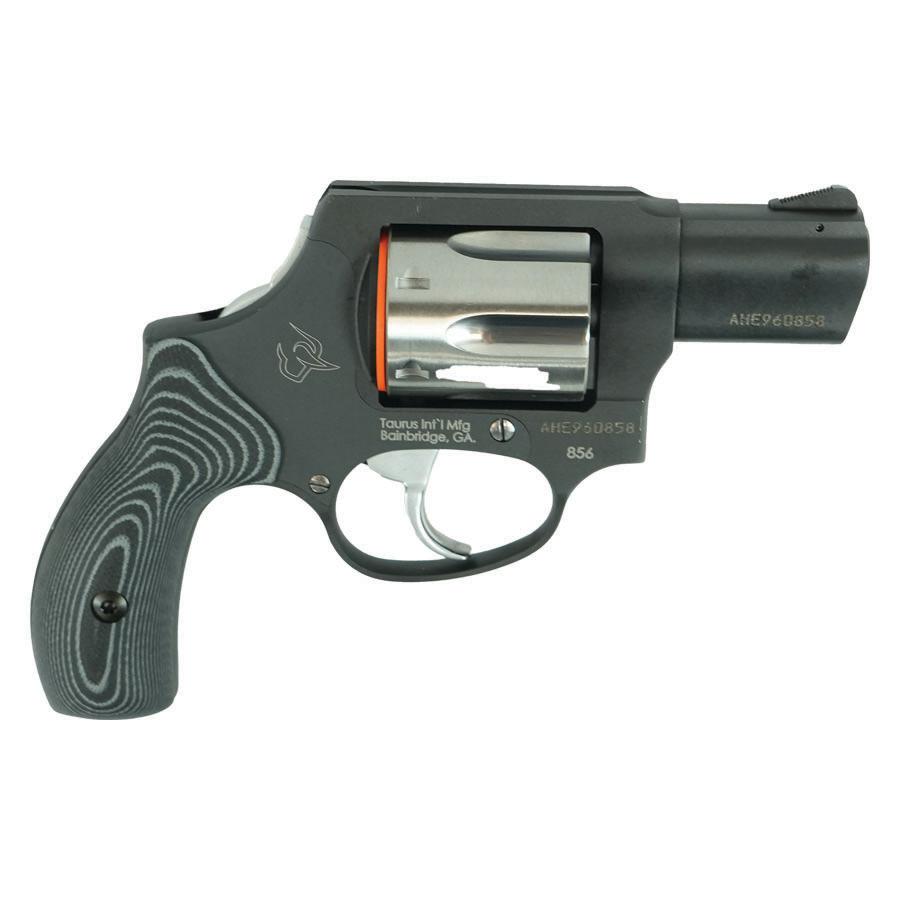 Taurus 856 Concealed Hammer Handgun .38 Spl 6rd Capacity 2 Barrel Matte Black Finish/Stainless Cylinder Grey VZ Grips