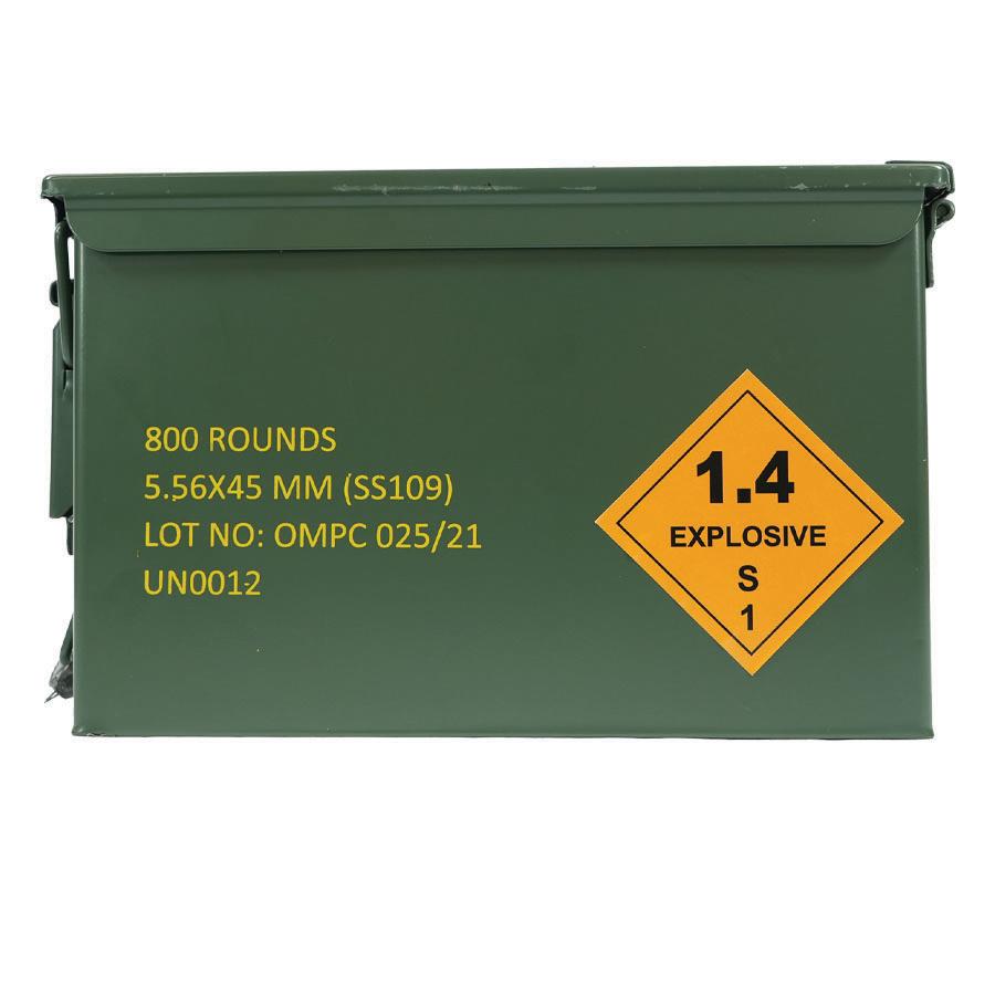 OMPC M855 Steel Core Rifle Ammunition 5.56X45 NATO 62GR FMJ 3020 FPS 800/Rd (Boxed in Metal Can)