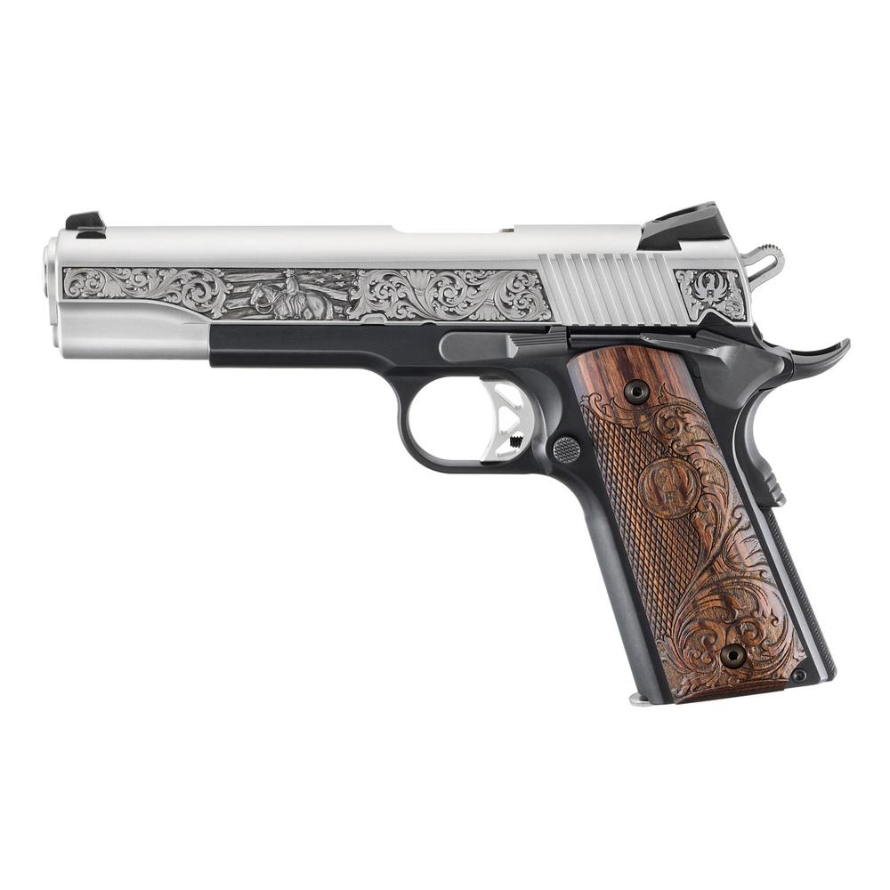 Ruger SR1911 Handgun .45 ACP 8rd Magazine(2) 5" Barrel 2-Tone w/Engraved Wood Grip