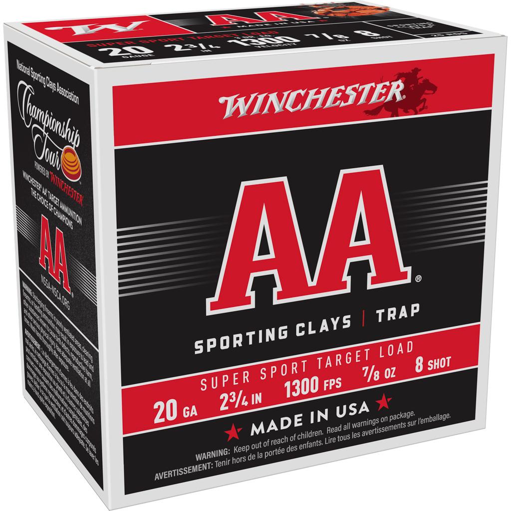 Winchester Ammo AASC208 AA Super Sport Sporting Clay 20 Gauge 2.75" 7/8 oz 1300 fps 8 Shot 25 Bx/10 Cs