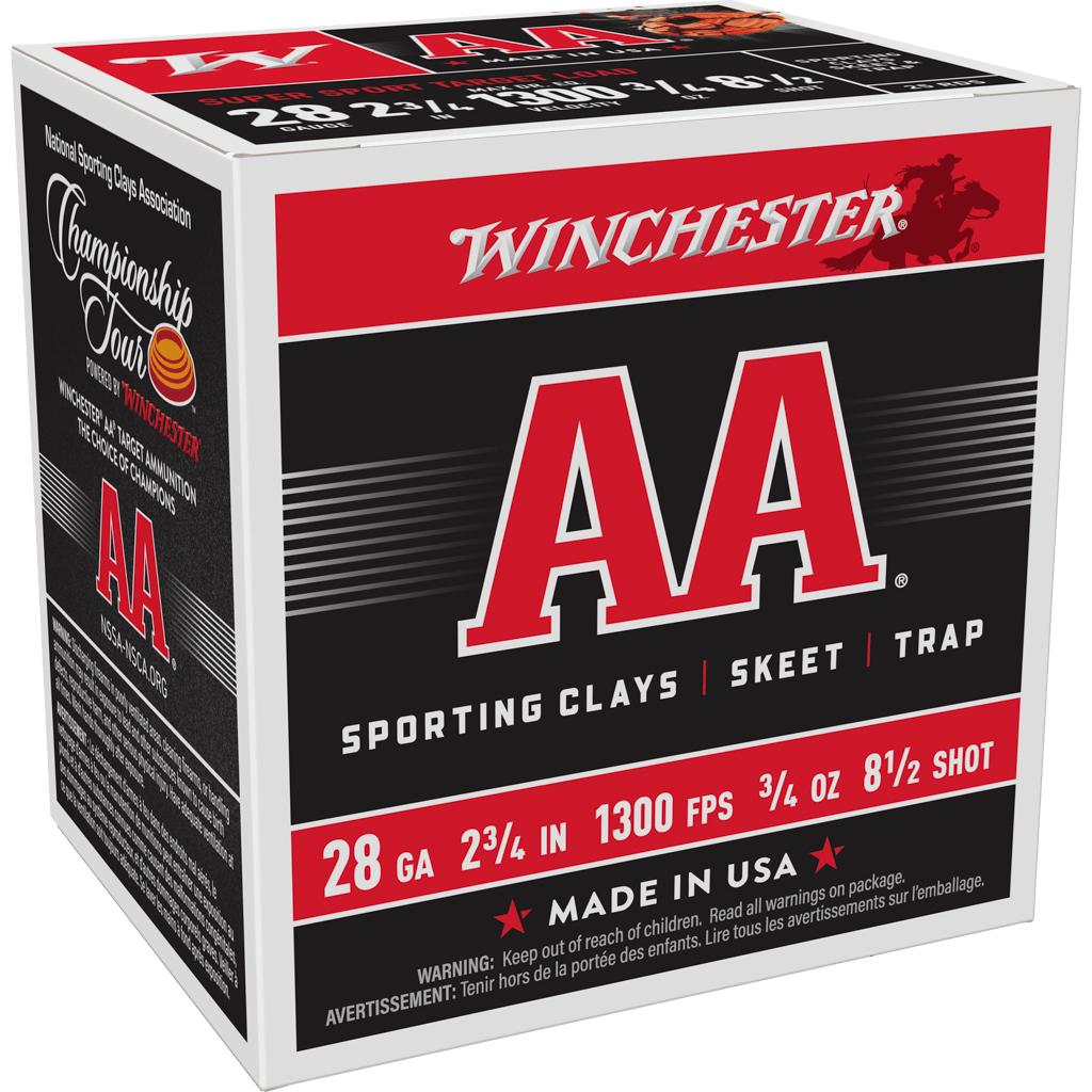 Winchester Ammo AASC2885 AA Super Sport Sporting Clay 28 Gauge 2.75" 3/4 oz 1300 fps 8.5 Shot 25 Bx/10 Cs