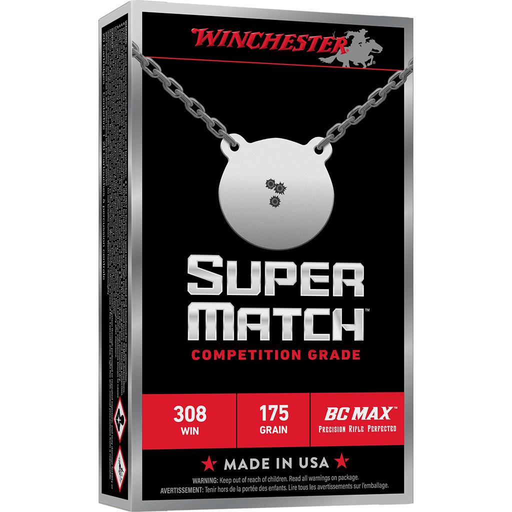 Winchester Super Match BC MAX Rifle Ammunition .308 Win 175GR PT 2650FPS 20/Ct