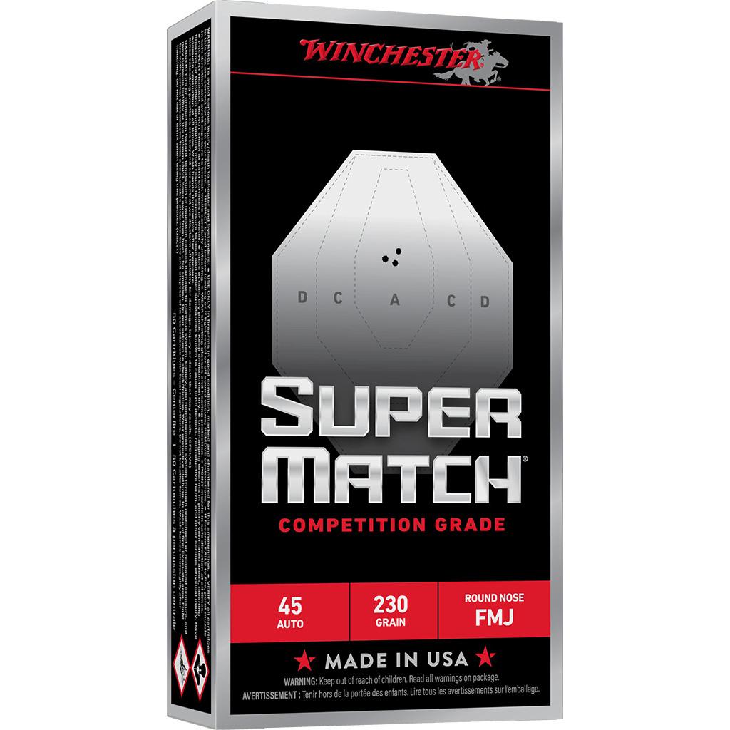Winchester Super Match Handgun Ammunition 45 Auto 230GR FMJ 805 FPS 50/Ct