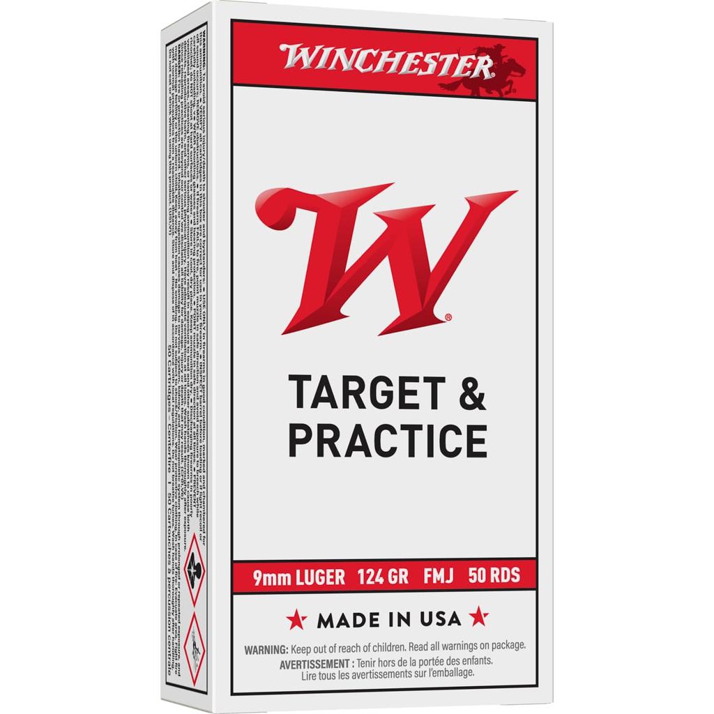 Winchester USA Pistol Ammo 9mm Luger FMJ 124 Grain 50 Rounds