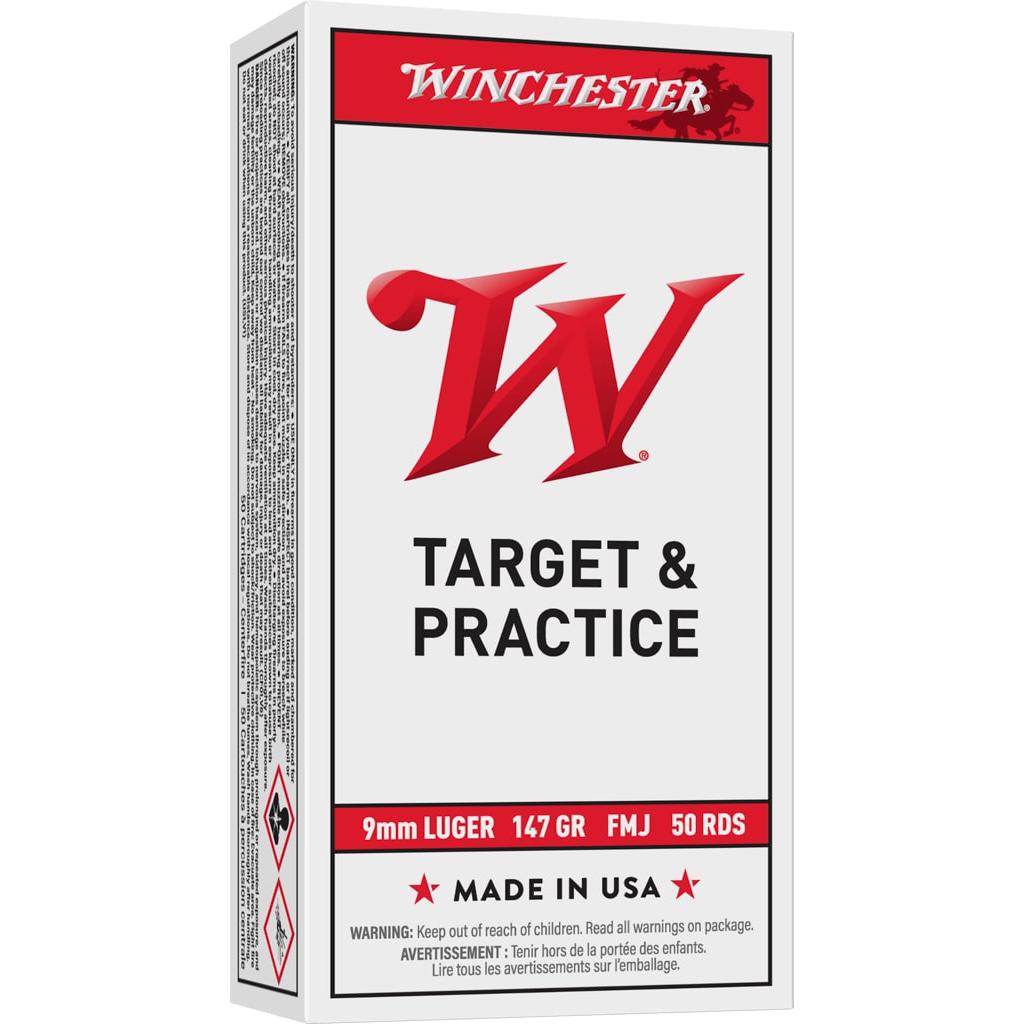 Winchester Ammo USA9MM1 Target 9mm Luger 147 gr Full Metal Jacket Flat Nose (FMJFN) 50 Rounds