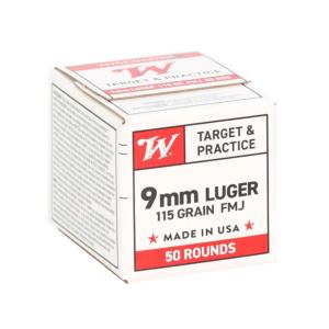 Winchester USA Target & Practice Handgun Ammunition 9mm Luger 115gr FMJ 1190 fps 1000/ct Case (20-50/ct Boxes)