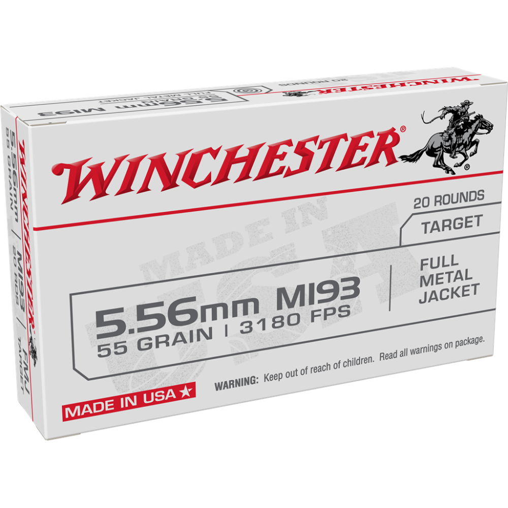 Winchester M193 Target Rifle Ammunition 5.56X45 NATO 55 gr. FMJ 3180 fps 20/ct