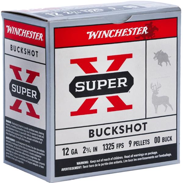 Winchester Super-X Shoshells 12ga 2-3/4" 9plts 1325 fps #00 Buck 25/ct