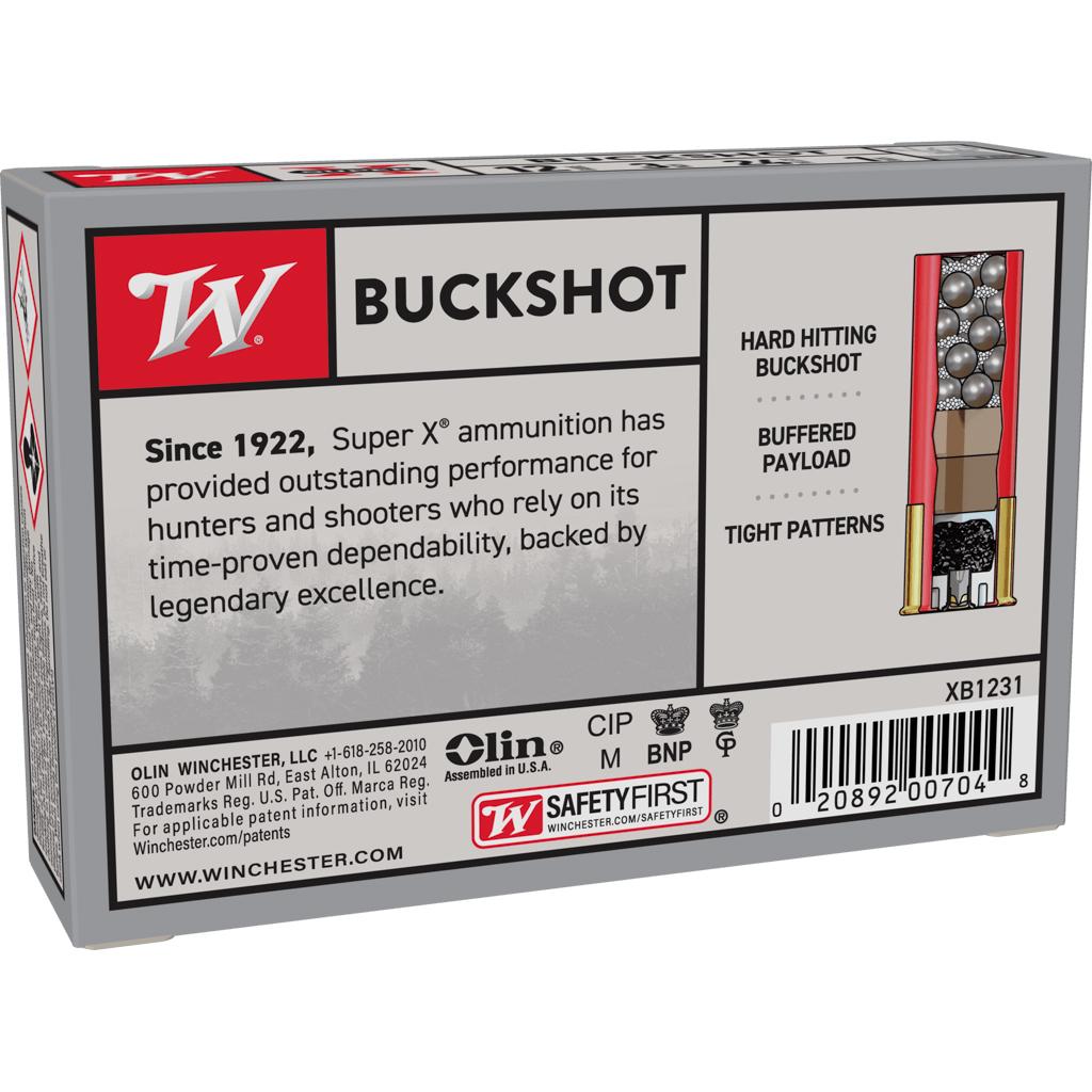 Winchester Super-X Buckshot Shotshells 12 ga 3" 1040 fps #1B 5/ct